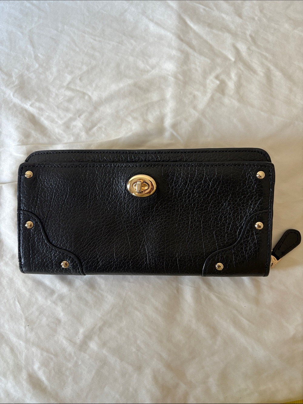 Black Coach Mercer Leather Accordion Wallet with Gold Hardware